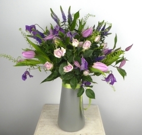 Florist Choice Mixed Purples ECO vase (other colours available)